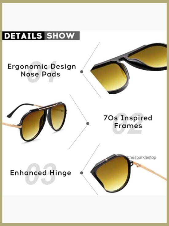 Oversized Aviator Sunglasses, 70s Retro Oval Frame, UV400 Protection